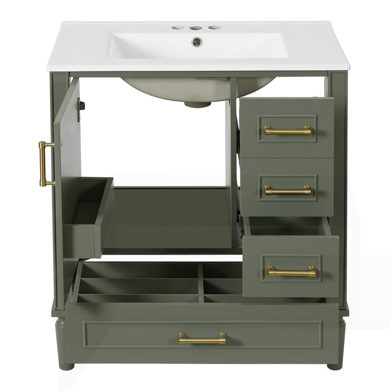 Meuble-lavabo 30 po avec lavabo en céramique, Vert olive