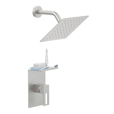 Shower Faucet With Storage Rack 8-Inch Rain Shower Head Shower Decoration Kit With Single Spray Shower Head Shower Faucet Set Complete Brushed Nickel