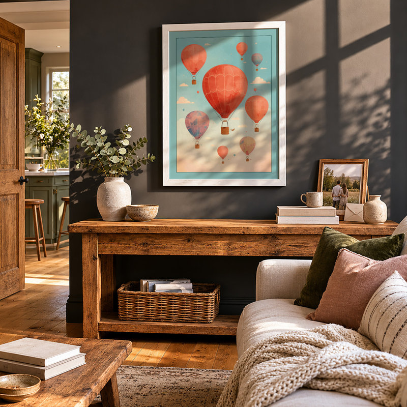 Balloons in Flight Boho - Framed Print, A2 - 59.4 x 42.0 cm, White