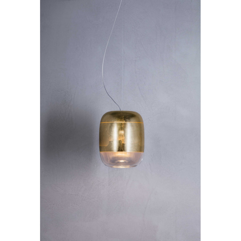 Gong 1 - Light Chrome Single Pendant, 200cm H x 30cm W x 30cm D, Golden Leaf