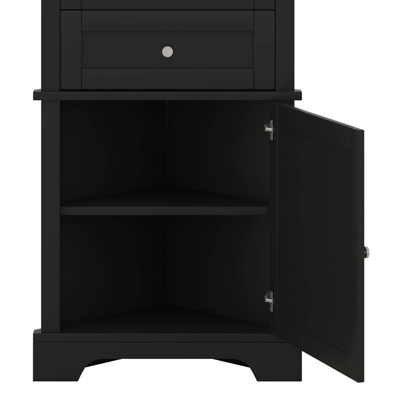 Armoire triangulaire haute avec 3 tiroirs et tablettes réglables, armoire de rangement haute pour salle de bain, panneau de fibres à densité moyenne avec finition peinte
