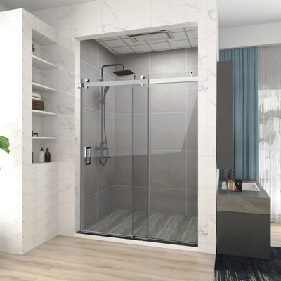 72 In. W X 76 In. H Single Sliding Frameless Shower Door/Enclosure In Chrome Finish With Clear Glass