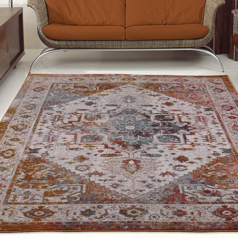 Brun oriental/tapis décoratif gris SantaFe, Rectangle 5 pi 3 po x 7 pi 6 po