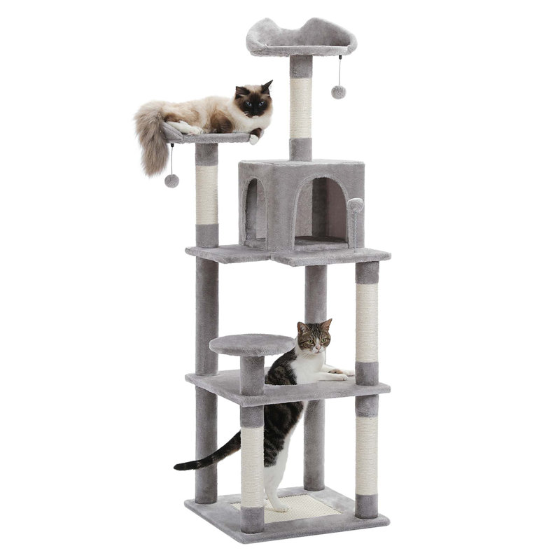 63'' Gray Multi-Level Cat Tree Tower with Sisal Scratching Posts