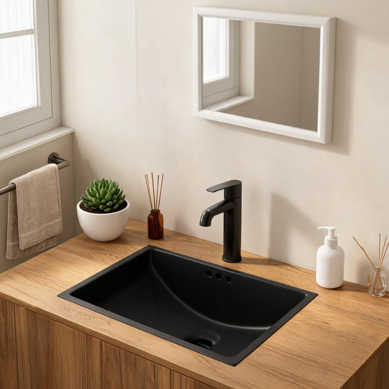 21 inch x 15 inch Black Ceramic Undermount Bathroom Sink with Overflow