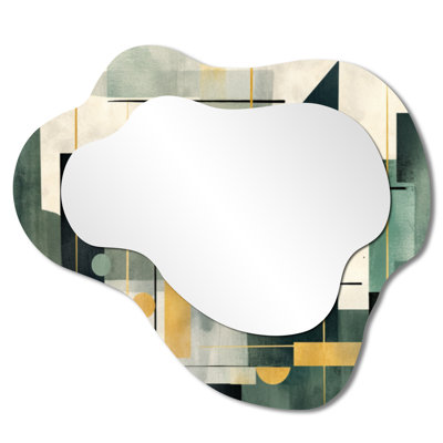 Modern Cloud-Shaped Wall Mirror – Gold Green Parallel Universes, Metal Print