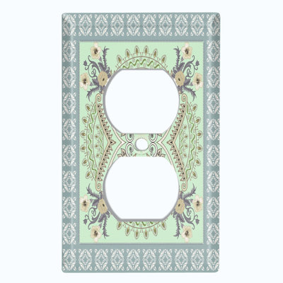 Metal Light Switch Plate Outlet Cover (Green Teal Paisley Bandana Tile   - Single Toggle)