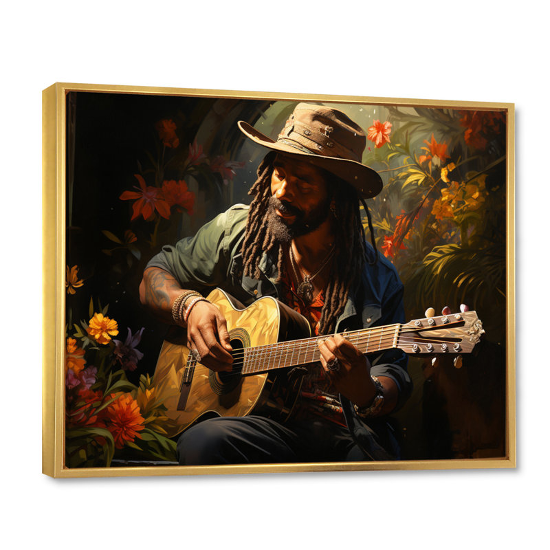 Caroleann Music Reggae Vibes I Framed On Canvas Print, Cadre flottant doré, H 12 po x l 20 po x P 1 po