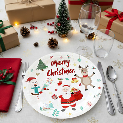 Christmas Decorations 10-Piece Christmas Paper Plates Set Santa Claus  Reindeer  Snowman Disposable Tableware Set with Winter Party Supplies