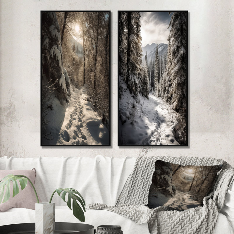 «Frosty Snow Forest Path», 2 pièces, H 32 po x l 32 po, Cadre noir