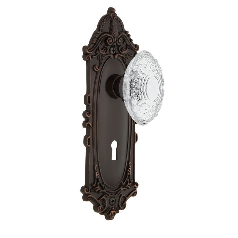 Plaque victorienne avec trou de serrure décoratif et bouton victorien en cristal, 2 3/8 po, Bronze intemporel