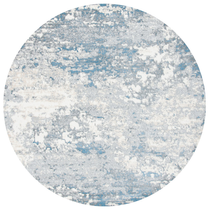 Adame Abstract Gray/Blue Area Rug, Round 6'7"