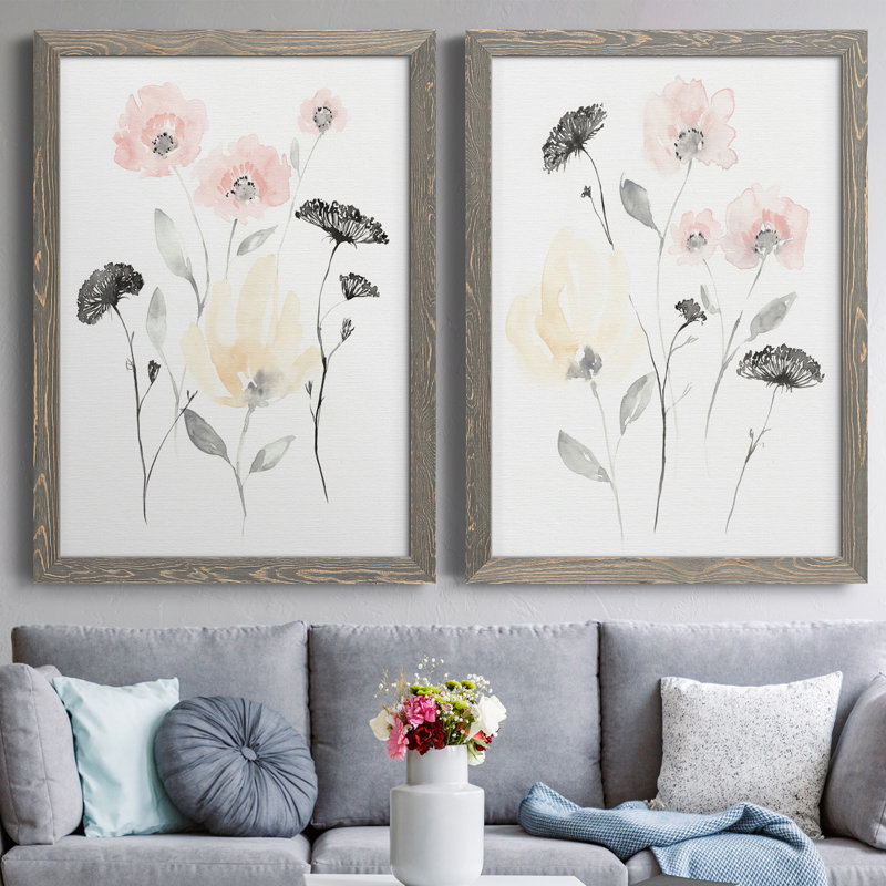 «Blush & Black Wildflowers I», toile encadrée de qualité supérieure - prête à être accrochée, H 31,5 po x l 47 po x P 1,5 po