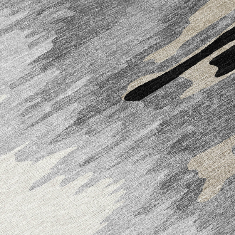 Meleya Black Washable Indoor-Outdoor Rug - , 9' x 12'