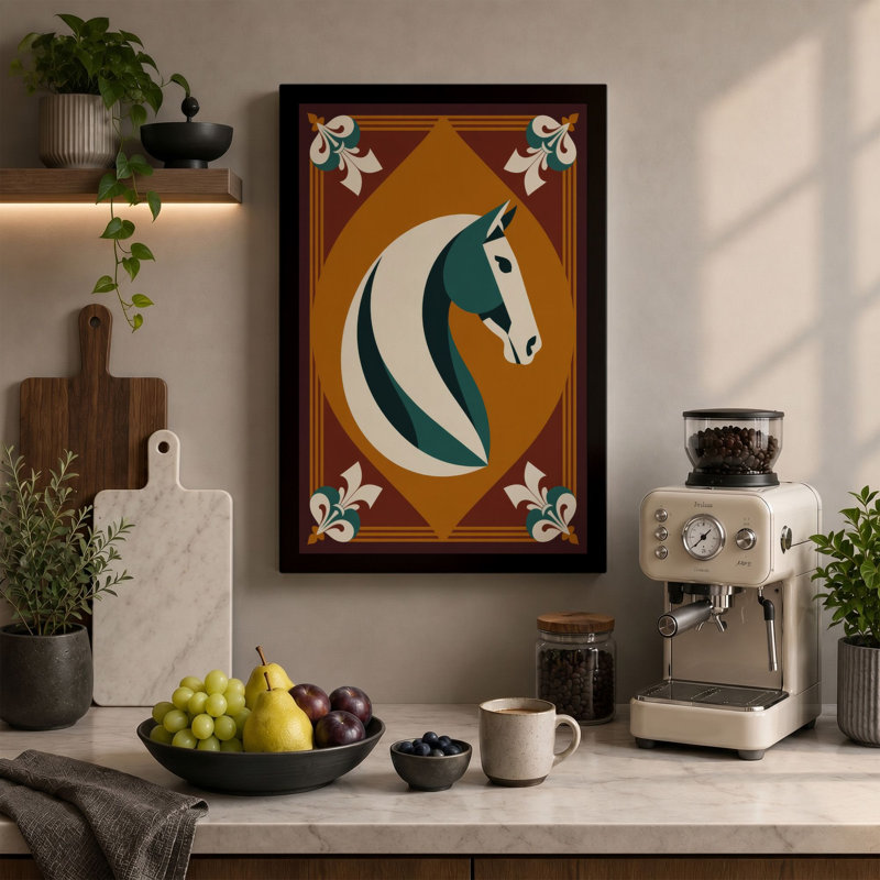 Stylized Horse Profile Art Deco - Wrapped Canvas, 24x16 - 61.0 x 40.6 cm, Taupe Border