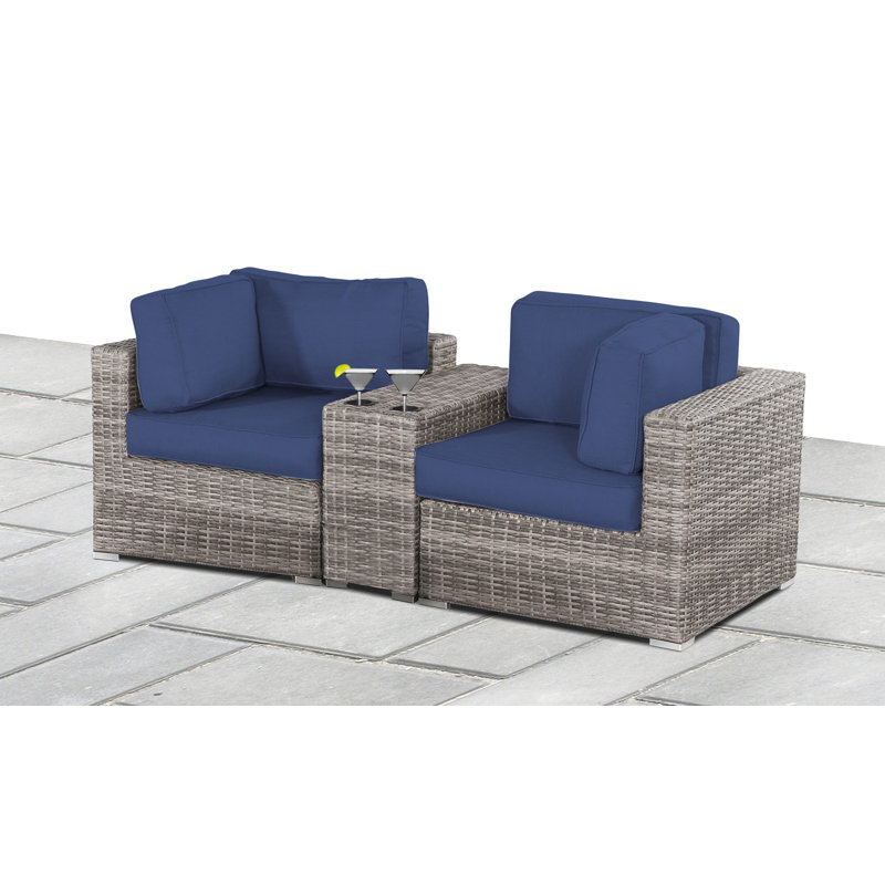 Tonioni 79'' Wide Premium All-Weather Wicker Loveseat with Cushions, Sunbrella Navy Blue