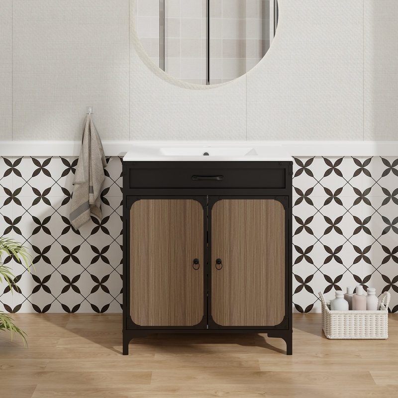 30" Free Standing Single Bathroom Vanity With Manufactured Wood Top With Sink