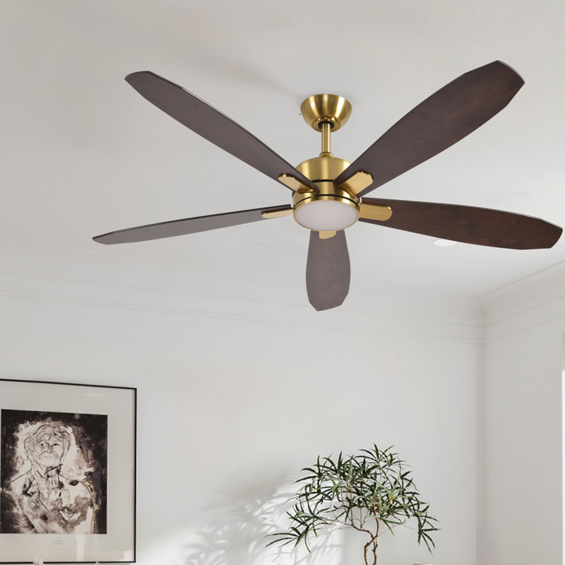 Kaminski 56-Inch Indoor Ceiling Fan with LED Light Kit, Champagne Bronze with Blackened Oak/Dark Cherry Reversible Blades, 6CCT Color Select, Integrated LED, Remote Control (5-Blade)