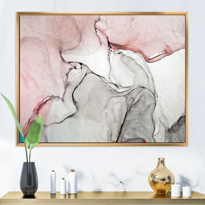Art mural sur toile luxueux rose gris marbré II, H 24 po x l 36 po, Toile avec cadre flottant, Doré