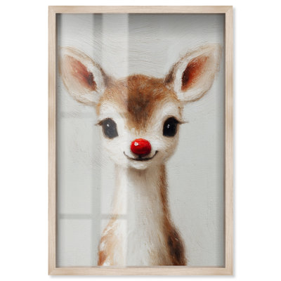 Décoration de Noël Baby Rudolph Shadowbox par Art Remedy, cadre blond, 25 x 37