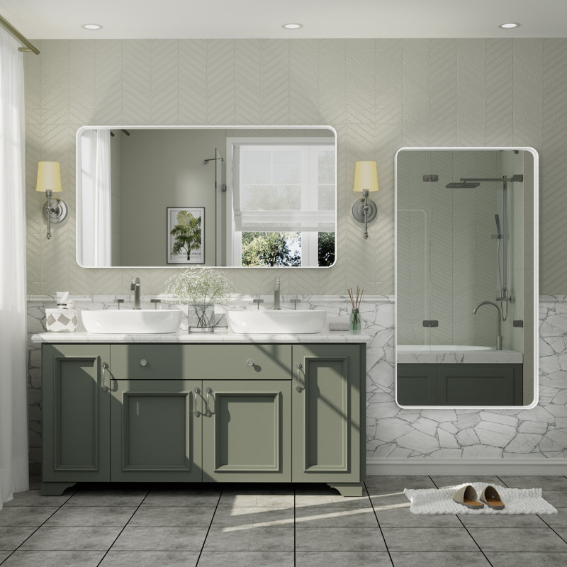 Miroir mural Aevar, 55 po x 30 po, Blanc mat