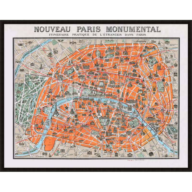 Carte monumentale de Paris par Lillian August - cadre photo, impression sur papier