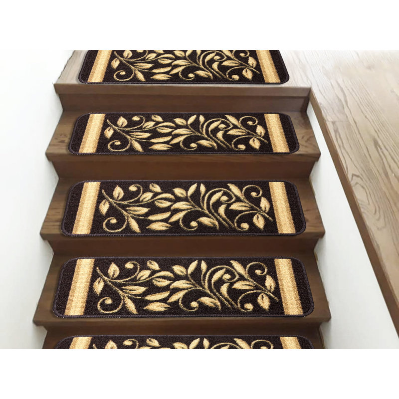 Tapis d'escalier antidérapant Doli, Brun, Ensemble de 15
