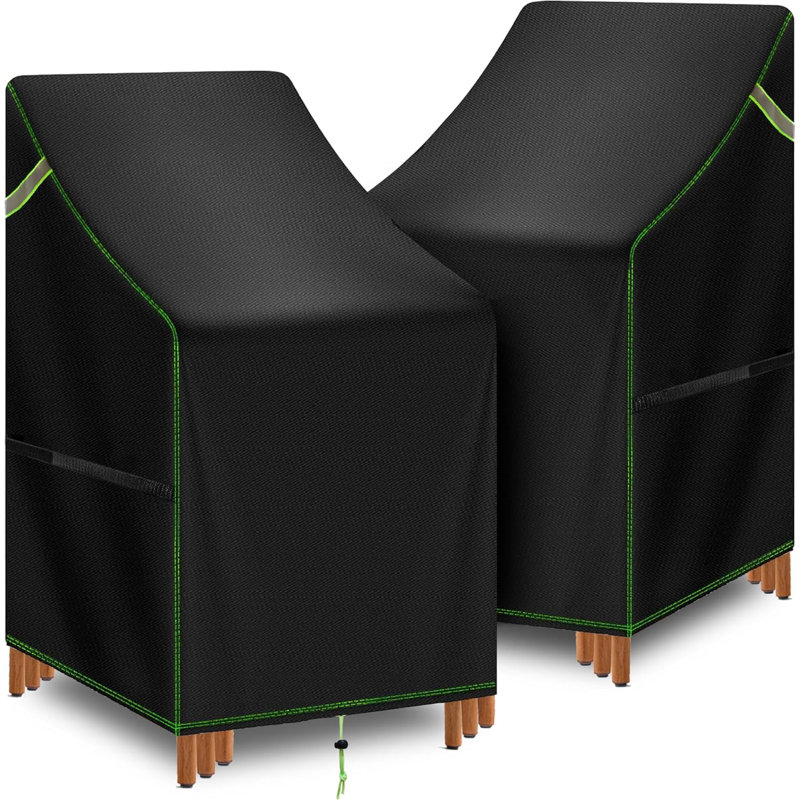 Stackable Patio Chair Covers Waterproof 2 Pack, 420D Outdoor Chair Covers For High Back Stacking Chairs, Fits 4-6 Chairs, 25.6" L X 29.5" W X 47" H, Black