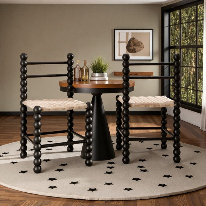 Ensemble de 2 chaises de salle à manger en rotin en bois - Conception ergonomique pour petits espaces, Noir
