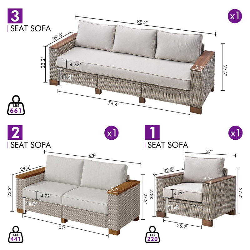 Leiny Wicker 6 - Person Patio Conversation Set with Cushions