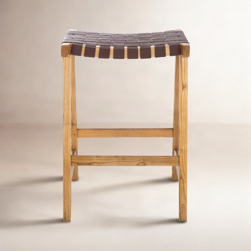 Alston Backless Leather Bar & Counter Stool, Natural, Cognac, Counter Stool (26.8” Seat Height)