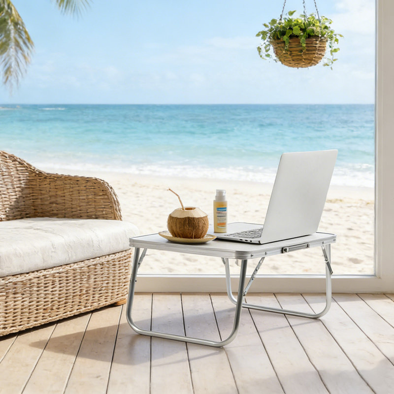 Table basse pliante portative 22,8 po x l 11,8 po, blanc intérieur / extérieur pour lit, plage et camping
