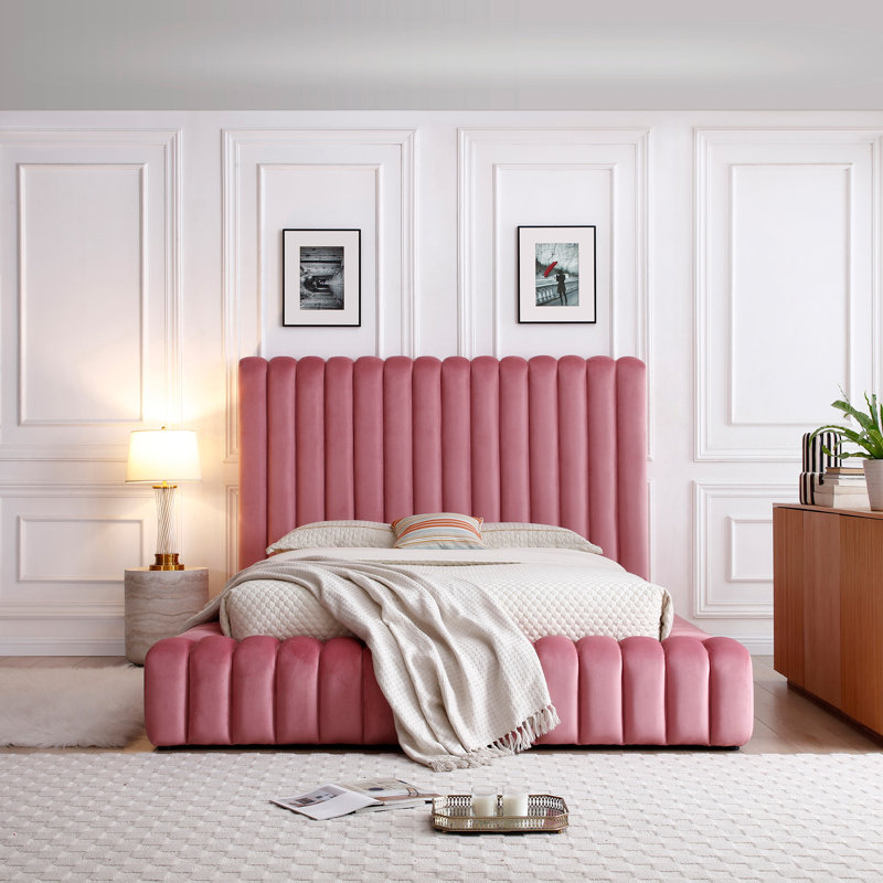 Lit plateforme en velours Kaydence, Rose, Grand lit