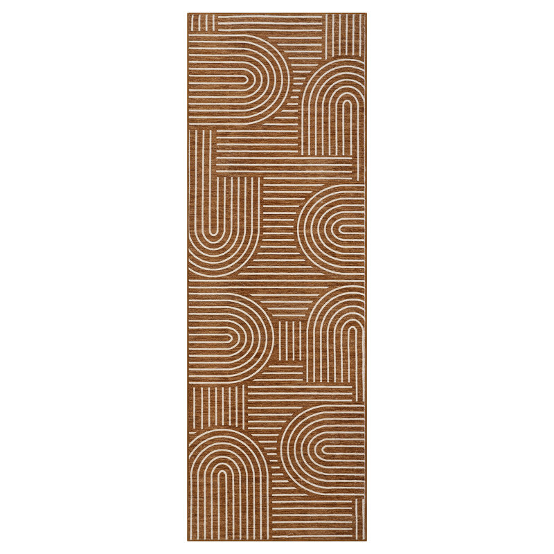 Washable Runner Rug 2x6 Modern Abstract Hallway Runner Non Slip Foldable Entryway Rug Non Shedding Mat for Kitchen Laundry Camel