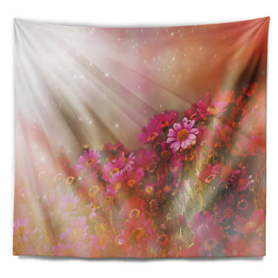 Petite tapisserie printanière avec petites fleurs rouges et roses