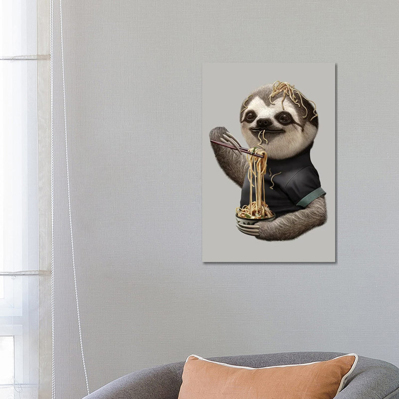 Sloth Eat Noodle by Adam Lawless - Print on Canvas, Wrapped Canvas, 66.04 cm H x 45.72 cm W x 1.91 cm D