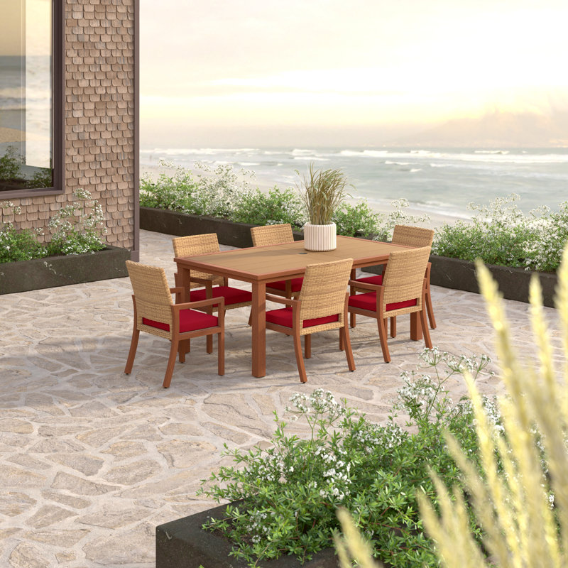 Milana 7 Piece Dining Set, Canvas Jockey Red Sunbrella® Canvas