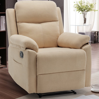 Manual Recliner Chair ,Small Recliners For Small Space, Soft Fabric Upholstered Recliner With Side Pocket