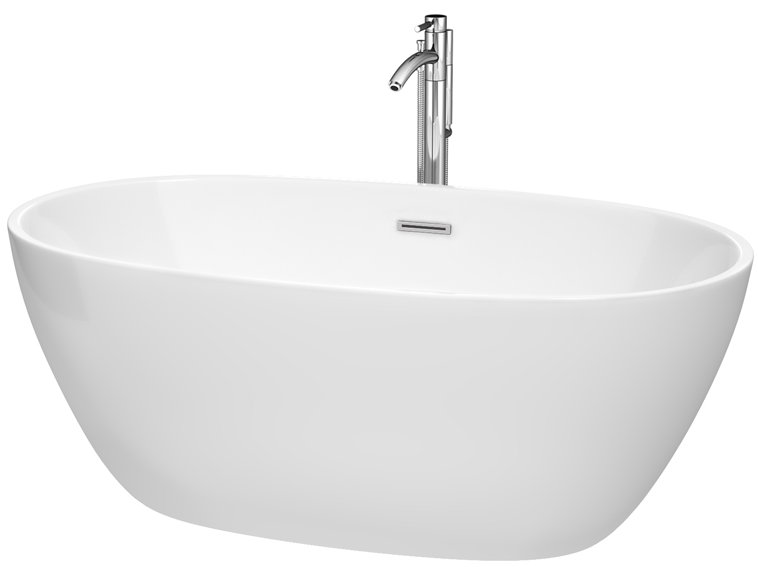 Baignoire de trempage autoportante en acrylique avec robinet 59 po. X 32 po. Juno, Chrome poli