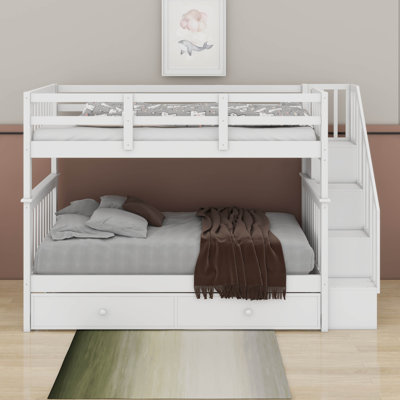 Stairway Twin-Over-Twin Bunk Bed With Twin Size Trundle For Bedroom, Dorm, Adults