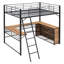 Lit mezzanine double en métal avec bureau en L et tablettes à 3 couches, noir. Pièce moderne de chambre à coucher essentielle. Solide. Facile à assembler. Maximise l'efficacité des tablettes noires. Solution spatiale. Construire.