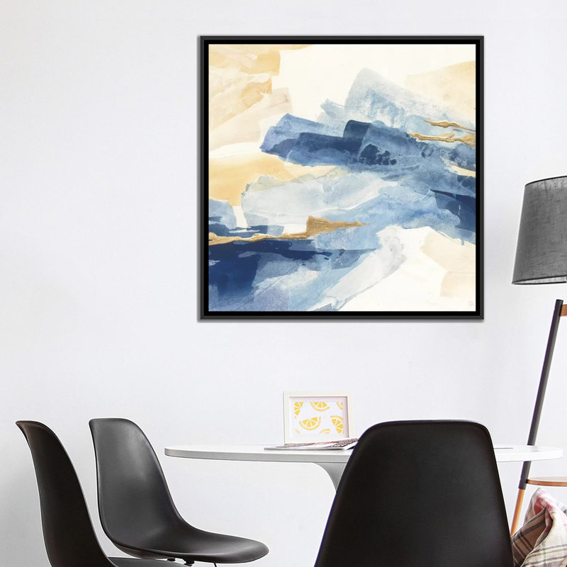 « i », reproduction d’art sur toile tendue Gilded Indigo, H 37 po x l 37 po x P 1,5 po, Toile encadrée noire, Pas de tapis