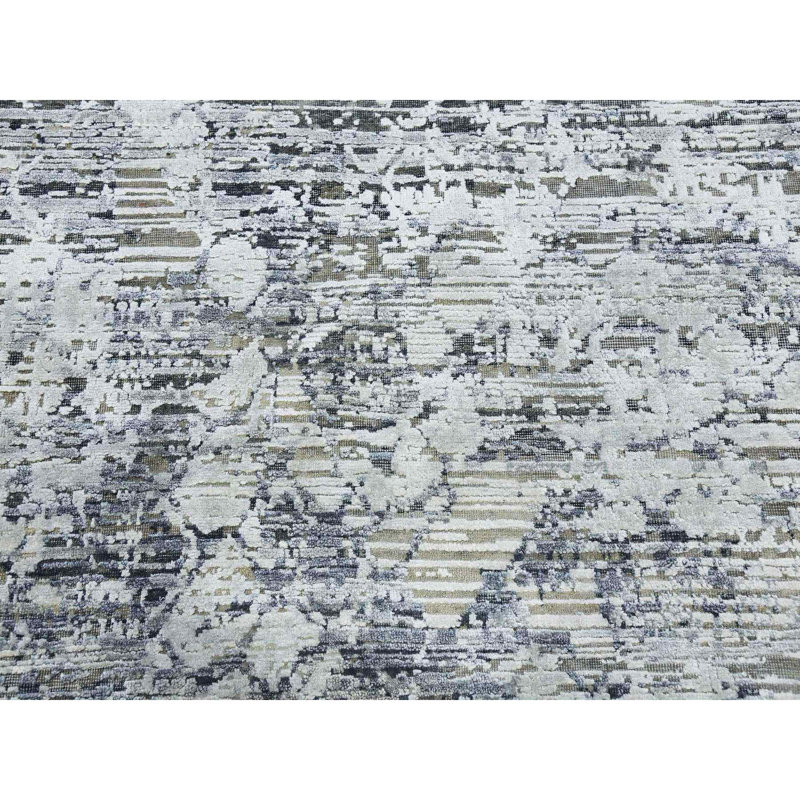 Tapis gris nouvel âge noué à la main Katrielle 11 pi 9 po x 15 pi 3 po Katrielle