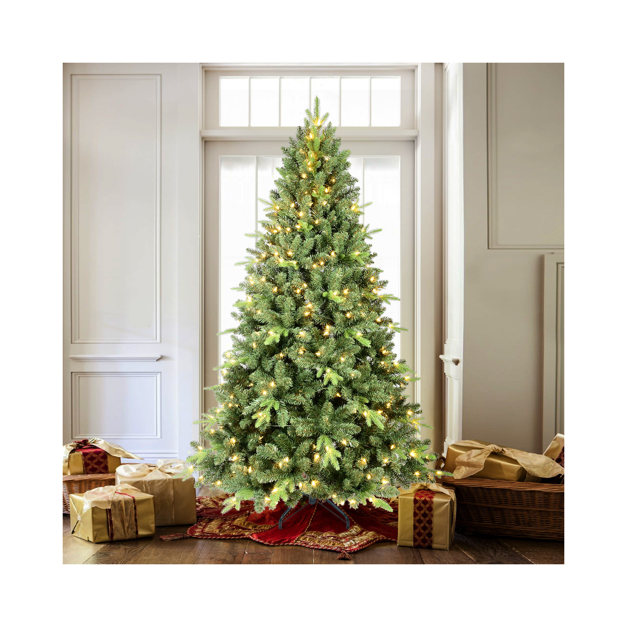 Pre-Lit Spruce Christmas Tree, Always Ready to Glow - Features Hinged PE/PVC Branches and a Foldable, 5ft H