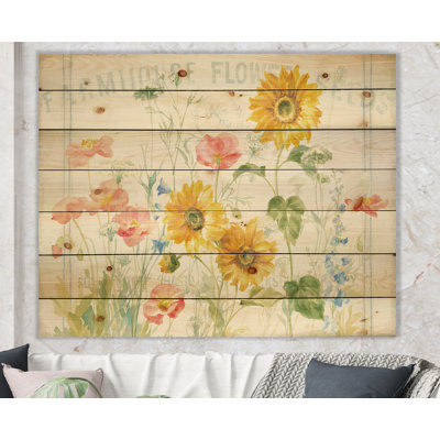 Floursack Florals I - Impression florale et botanique sur bois de pin naturel