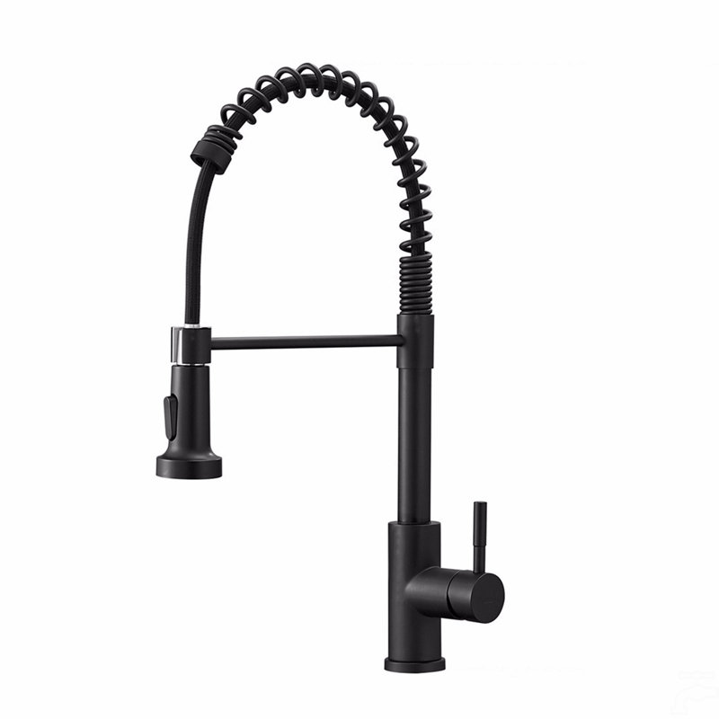 Kitchen Faucet With Pull Down Sprayer Black Stainless Steel Single Handle Pull Out Spring Sink Faucets, Black