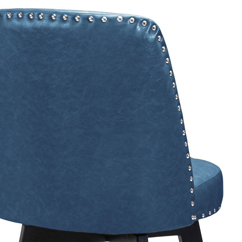 Navy Swivel Upholstered Counter Stools with Nailhead Trim, Set of 2