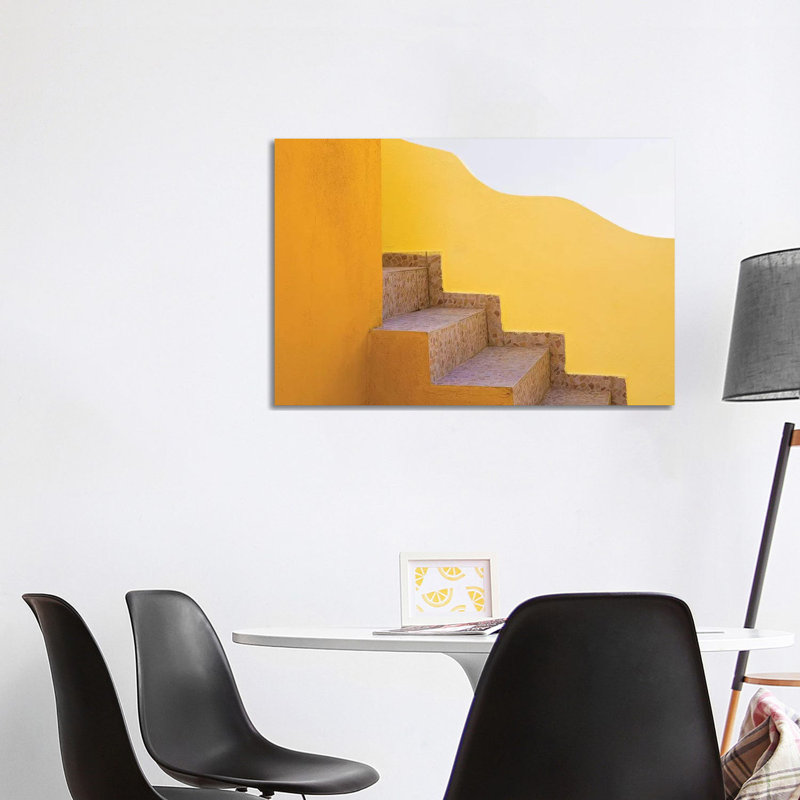 Greece, Santorini. Stairs and Building Shapes. 1 Piece Wrapped Canvas Wall Art, 66.04cm H x 101.6cm W x 1.91cm D