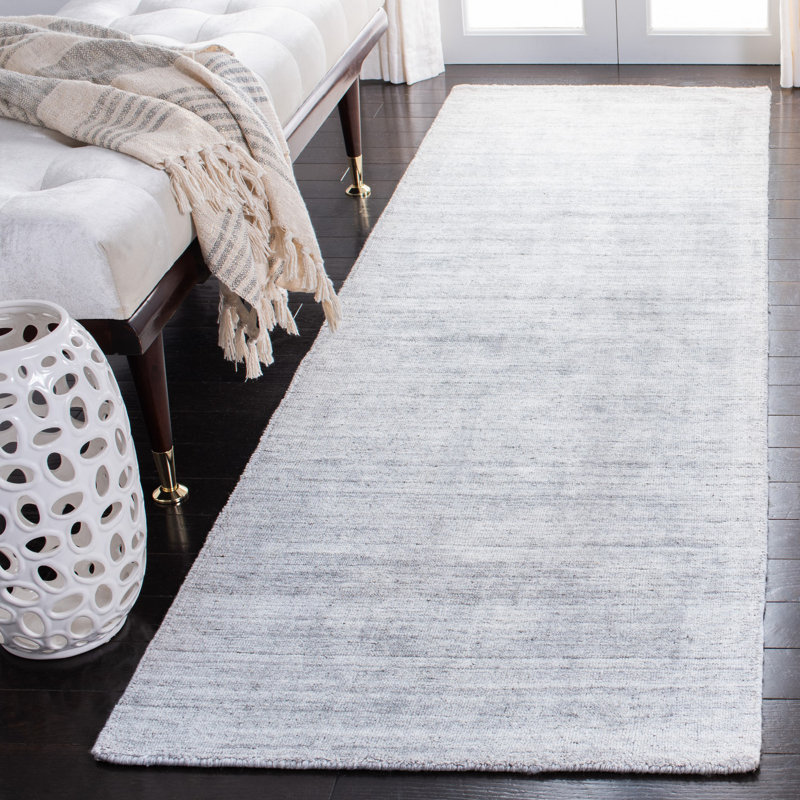 Abbie-Lei Hand Loomed Viscose/Cotton/Wool Solid Color Rug in Light Gray, Runner 2'3" x 8'