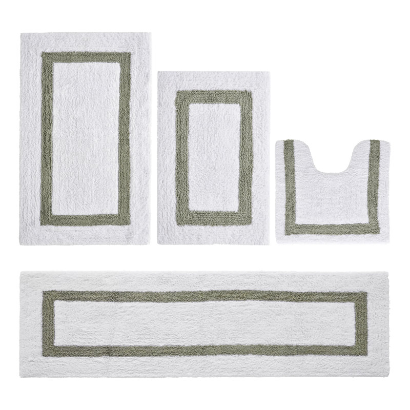 Ensemble de tapis pour salle de bain 4 pièces 100% coton 2370 g / m² Arth certifié OEKO-TEX®, tapis de salle de bain très moelleux, super absorbant, réversible, lavable à la machine, confort spa, sauge blanc / foncé